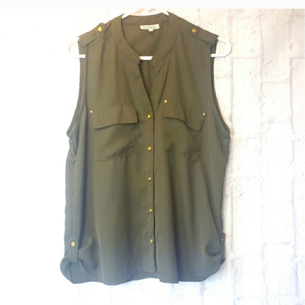 MILEAGE Army Green Sleeveless Utility Lightweight Blouse XL